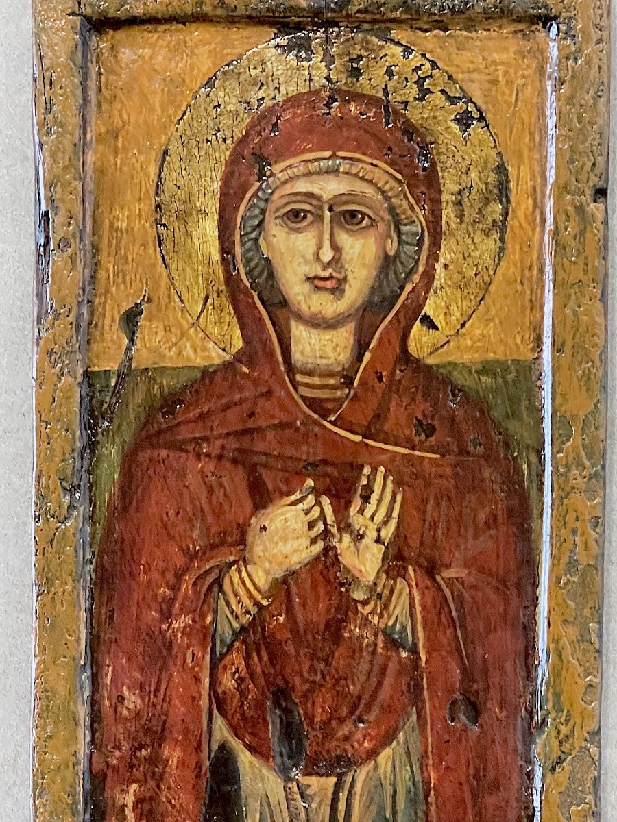 Icon Of A Holy Woman In Silent Prayer  Egg Tempera On Panel, 16th Century – Cretan Italo-byzant-photo-2