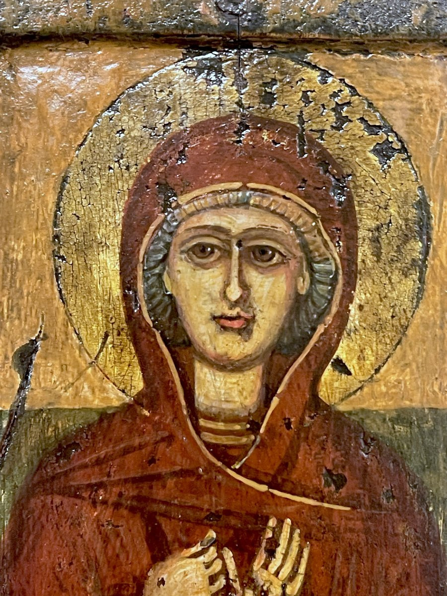 Icon Of A Holy Woman In Silent Prayer  Egg Tempera On Panel, 16th Century – Cretan Italo-byzant-photo-1