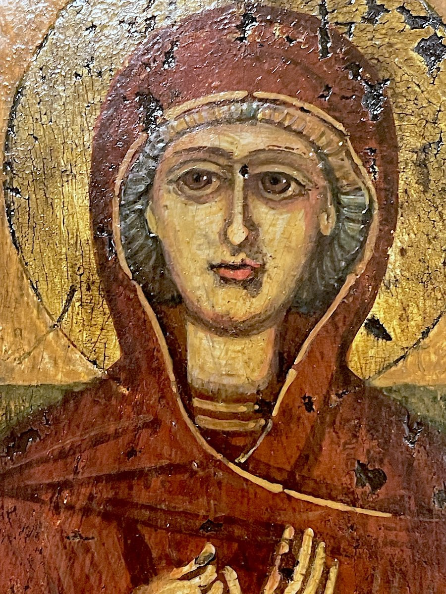 Icon Of A Holy Woman In Silent Prayer  Egg Tempera On Panel, 16th Century – Cretan Italo-byzant-photo-2