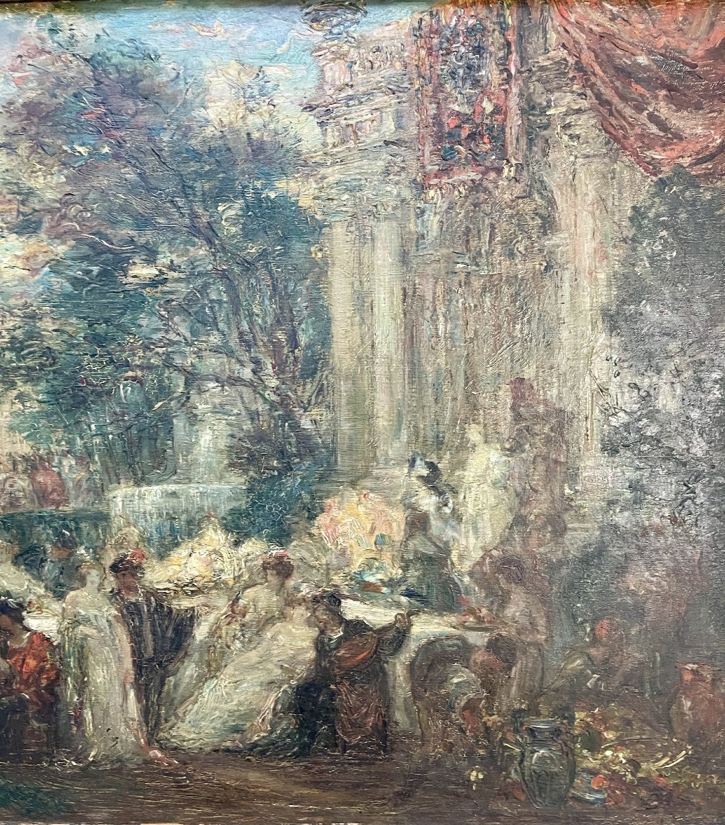 Fête galante dans un Parc – Entourage de Monticelli, huile sur panneau, fin XIXᵉ-photo-6