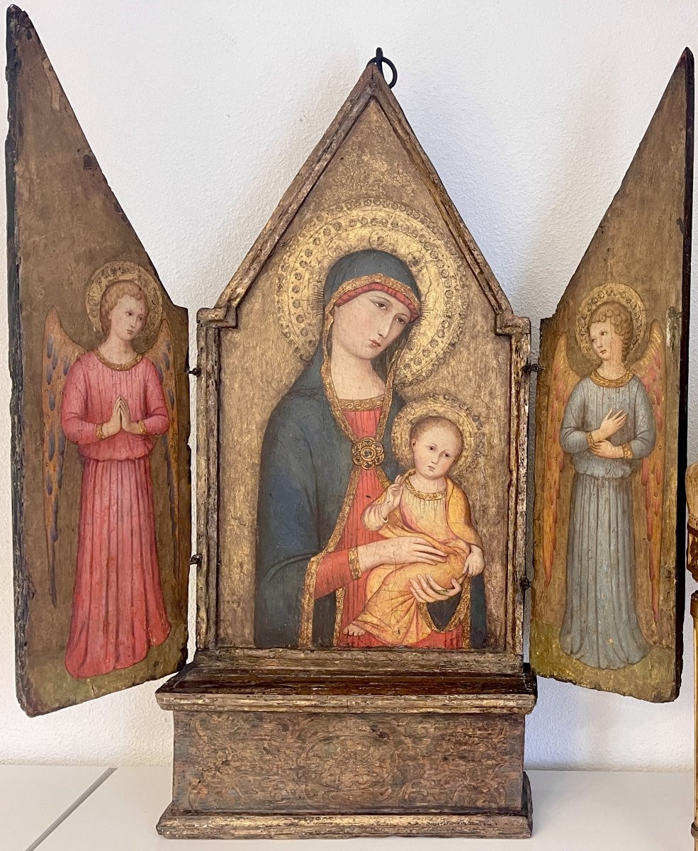Large Sienese Triptych From The Trecento - Tempera On A Gold Ground - Circle Of Ambrogio Lorenzetti-photo-2