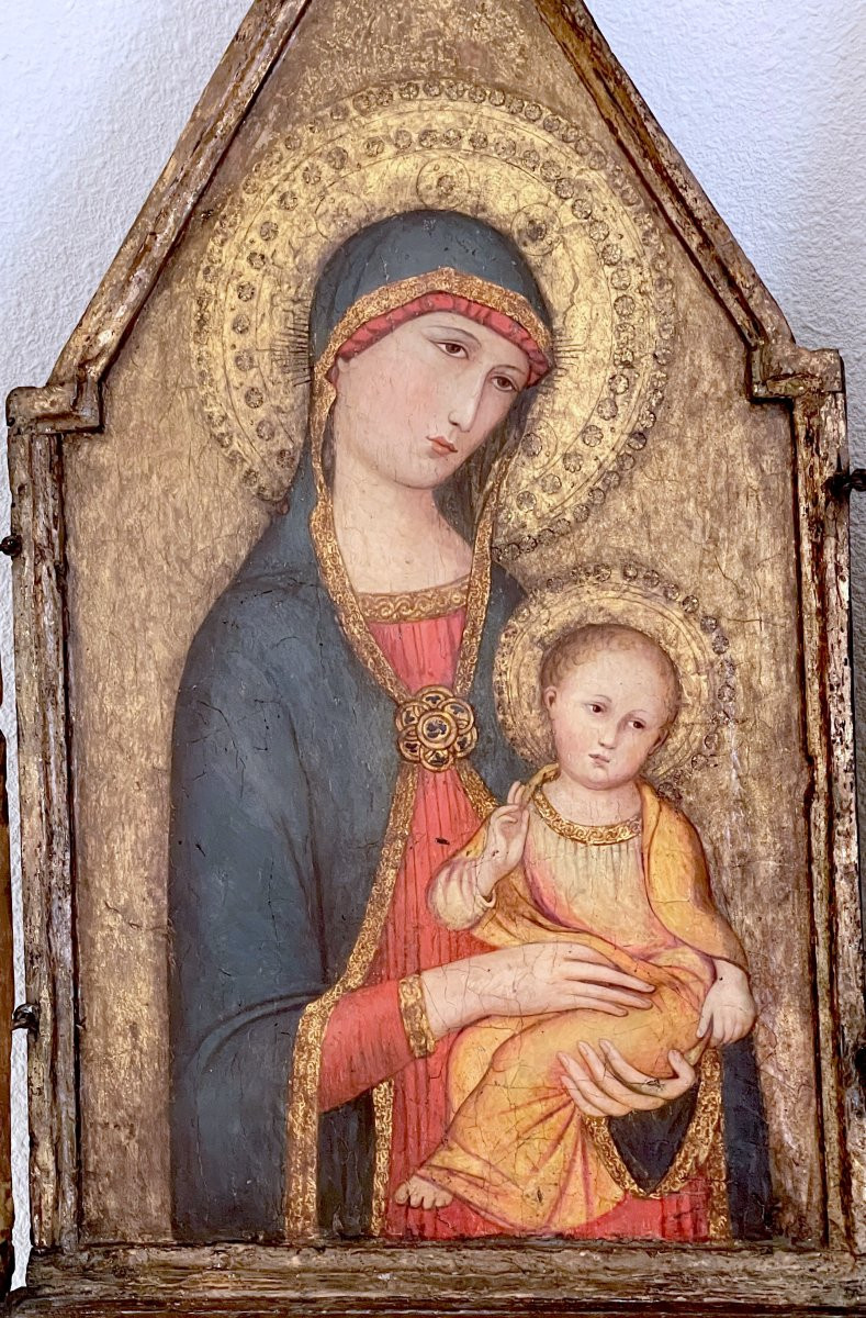 Large Sienese Triptych From The Trecento - Tempera On A Gold Ground - Circle Of Ambrogio Lorenzetti-photo-3