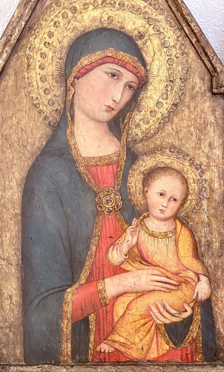 Large Sienese Triptych From The Trecento - Tempera On A Gold Ground - Circle Of Ambrogio Lorenzetti-photo-4