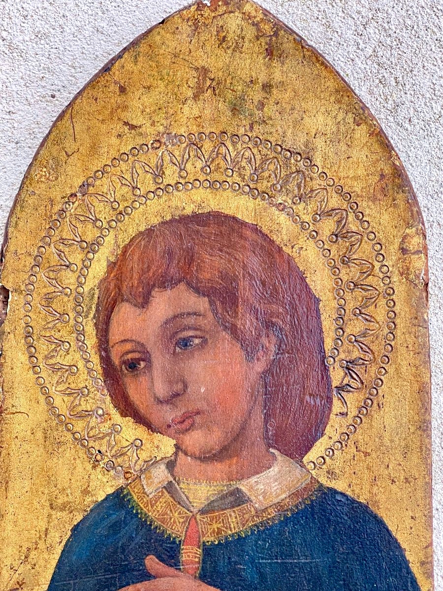 Élégant Jeune Saint en Prière – Rare Panneau Italien à Fond d’Or – Toscane, XVe s-photo-3