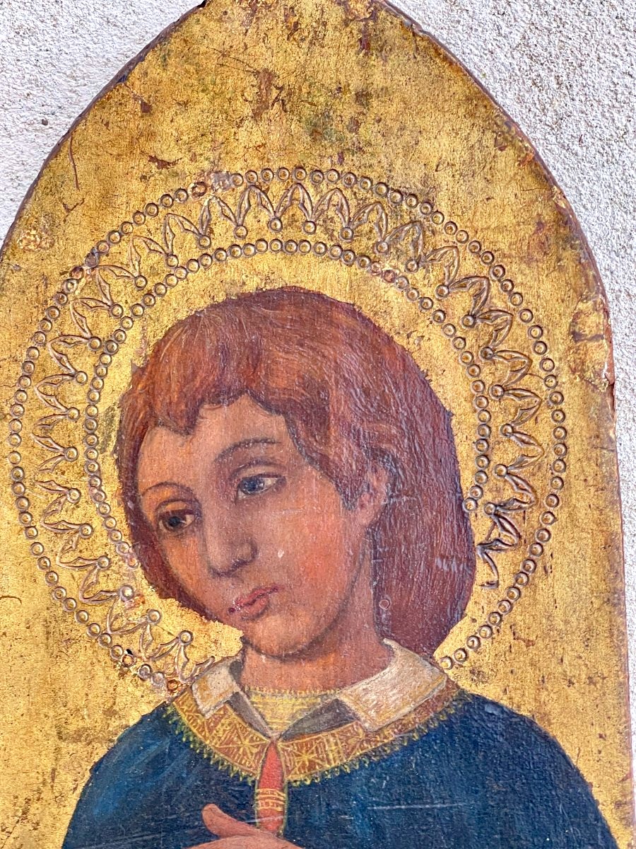 Élégant Jeune Saint en Prière – Rare Panneau Italien à Fond d’Or – Toscane, XVe s-photo-4