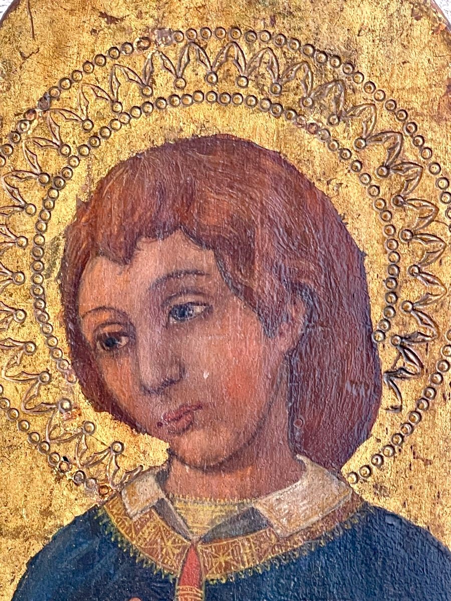Élégant Jeune Saint en Prière – Rare Panneau Italien à Fond d’Or – Toscane, XVe s-photo-1