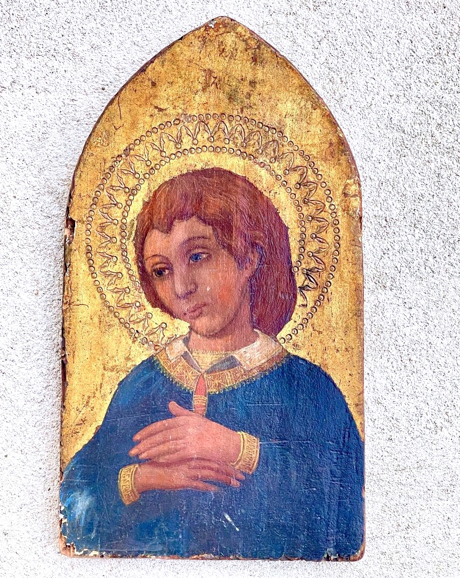 Élégant Jeune Saint en Prière – Rare Panneau Italien à Fond d’Or – Toscane, XVe s-photo-2