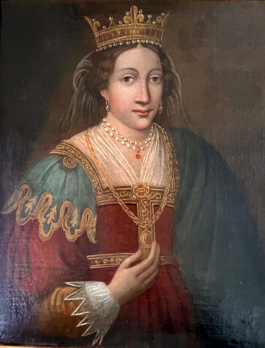 Rare Portrait de Sainte Clotilde, épouse de Clovis – École italienne – Huile sur toile – XVIIIe-photo-2
