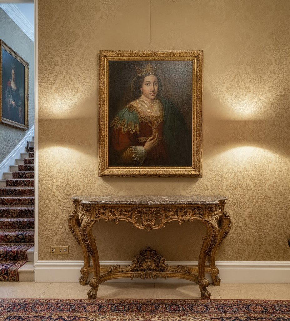 Rare Portrait de Sainte Clotilde, épouse de Clovis – École italienne – Huile sur toile – XVIIIe-photo-4