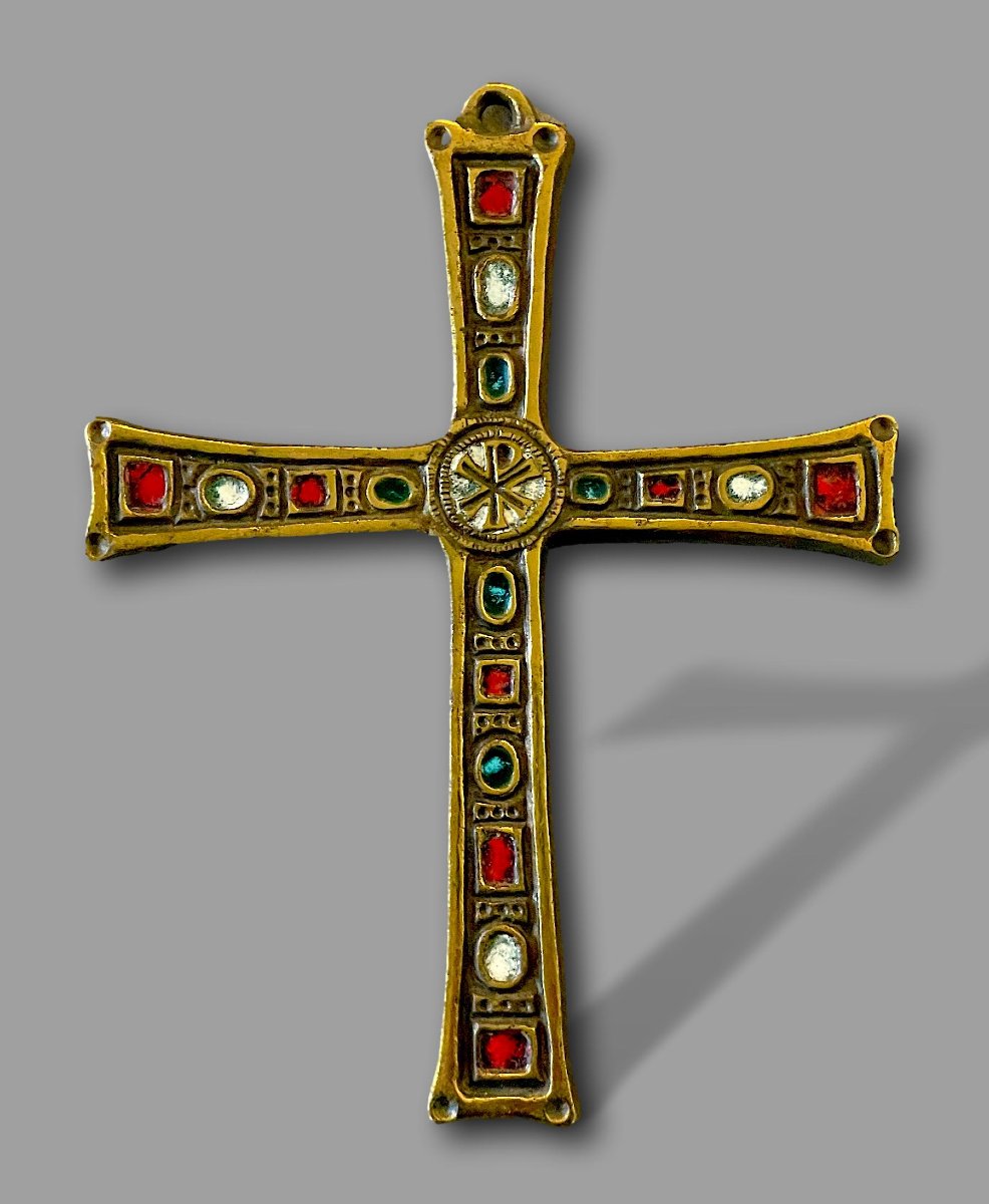 Croix pectorale Médiévale en bronze émaillé champlevé — Chrisme Chi-Rho — D. et S. PIÉCHAUD -photo-2