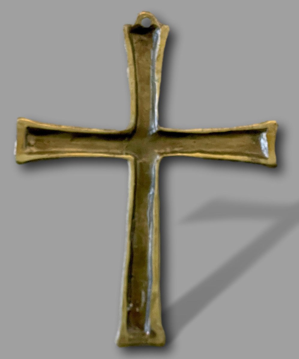 Croix pectorale Médiévale en bronze émaillé champlevé — Chrisme Chi-Rho — D. et S. PIÉCHAUD -photo-1