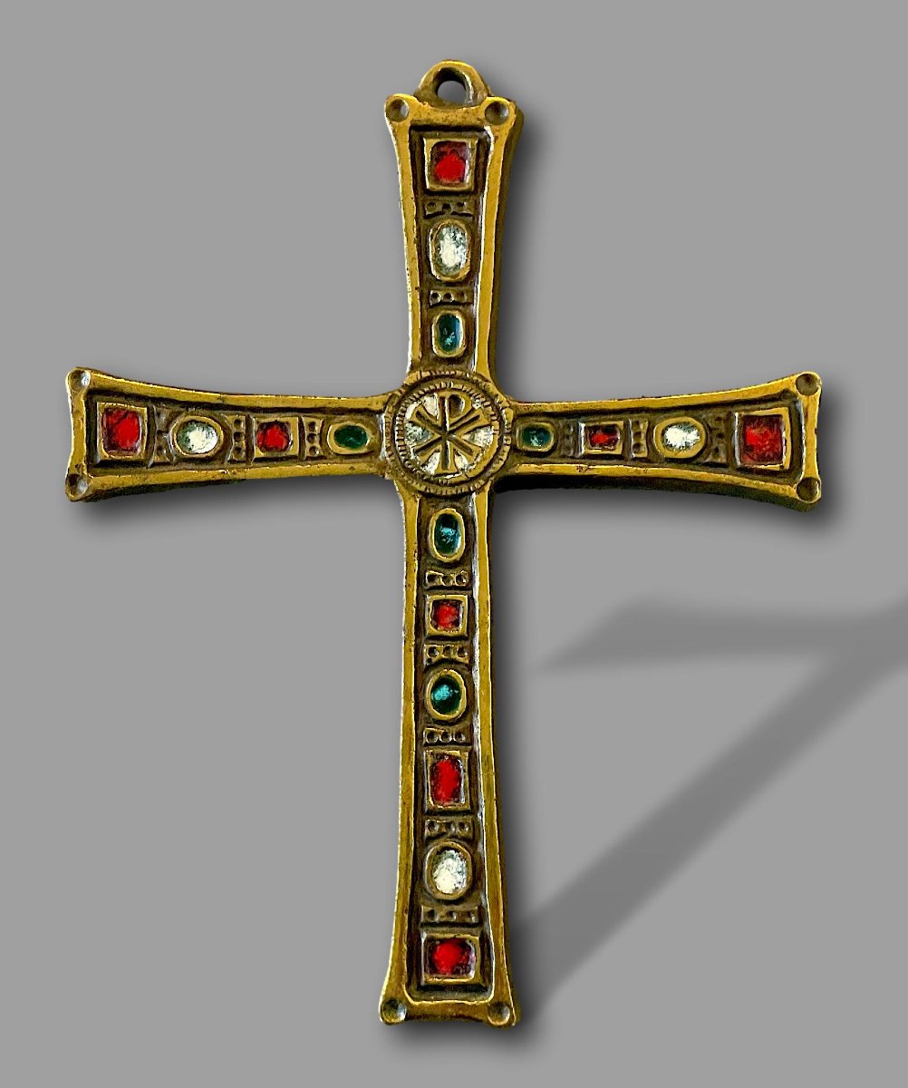 Croix pectorale Médiévale en bronze émaillé champlevé — Chrisme Chi-Rho — D. et S. PIÉCHAUD -photo-3