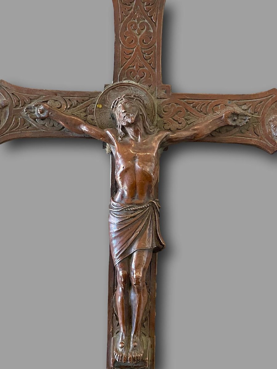 Crucifix In Patinated Bronze - Paris Edition, Rue Du Vieux-colombier - Marked B.h.m.-photo-3