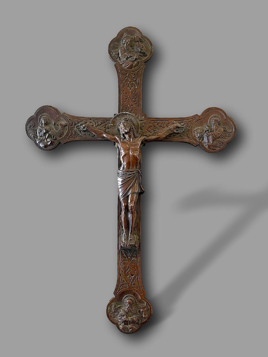 Crucifix In Patinated Bronze - Paris Edition, Rue Du Vieux-colombier - Marked B.h.m.