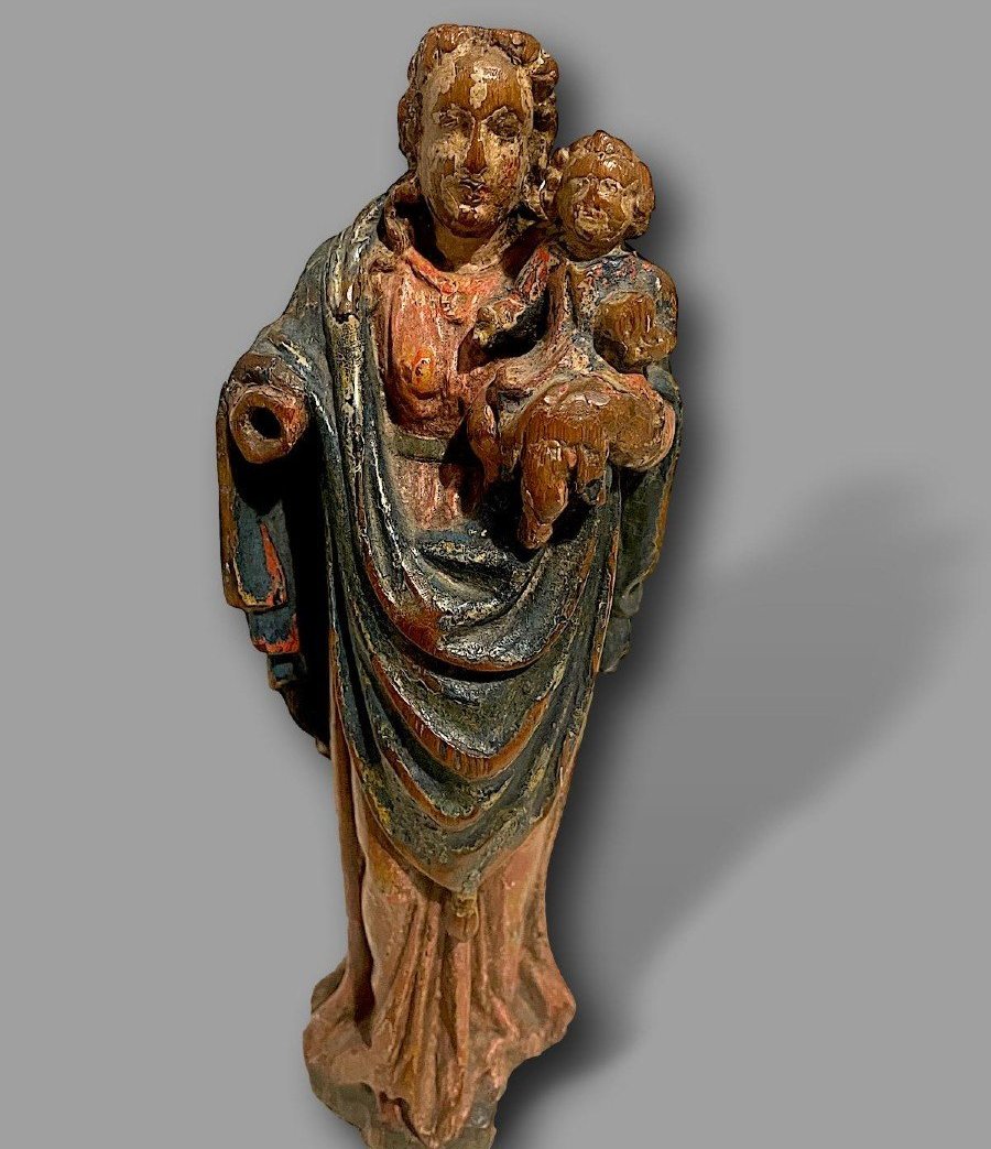 Virgin And Child - Polychrome Wood Sculpture - Touraine (france) - 17th Century-photo-2