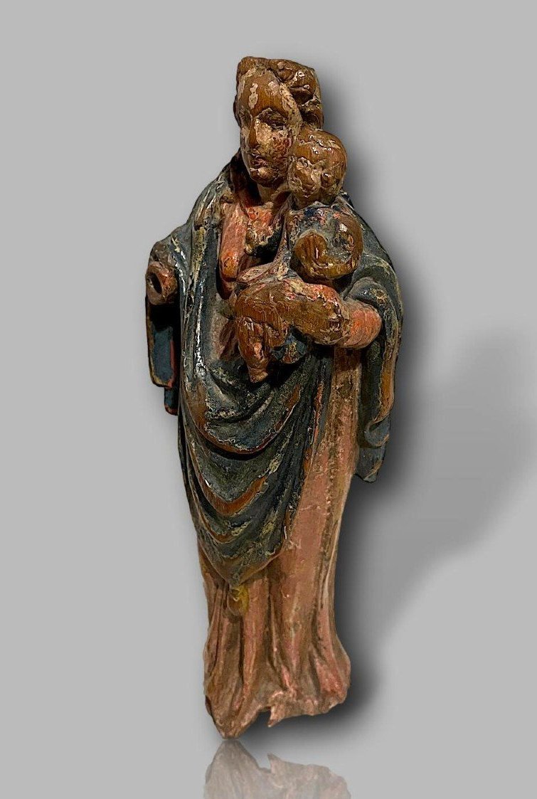 Virgin And Child - Polychrome Wood Sculpture - Touraine (france) - 17th Century-photo-3