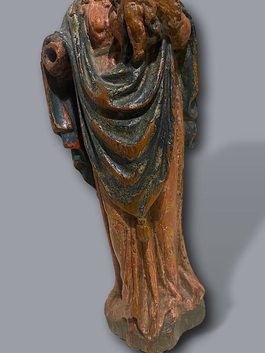 Virgin And Child - Polychrome Wood Sculpture - Touraine (france) - 17th Century-photo-4