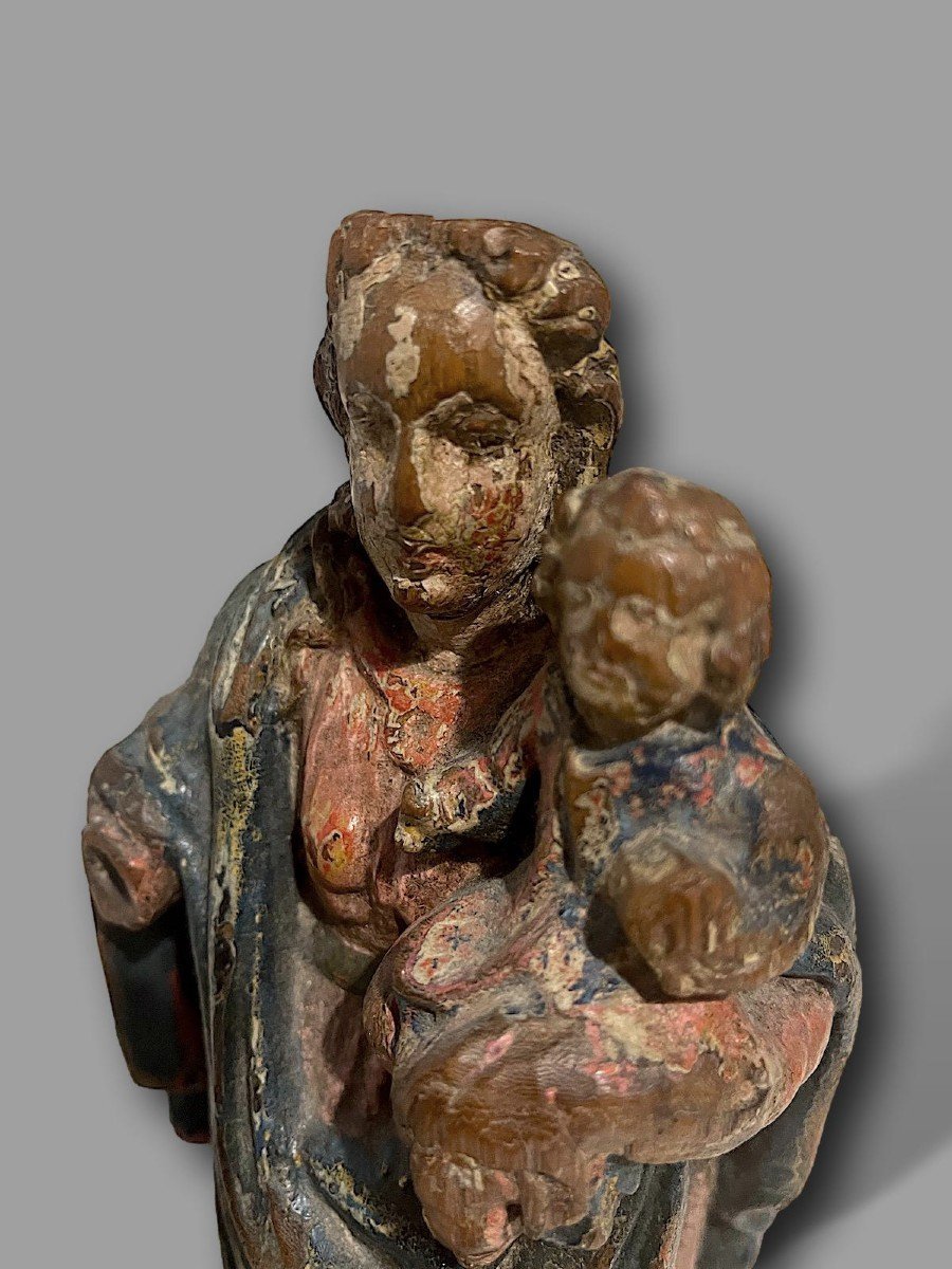Virgin And Child - Polychrome Wood Sculpture - Touraine (france) - 17th Century-photo-1