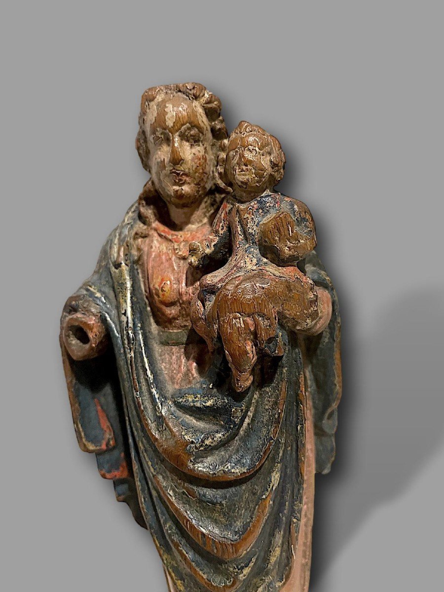 Virgin And Child - Polychrome Wood Sculpture - Touraine (france) - 17th Century-photo-3