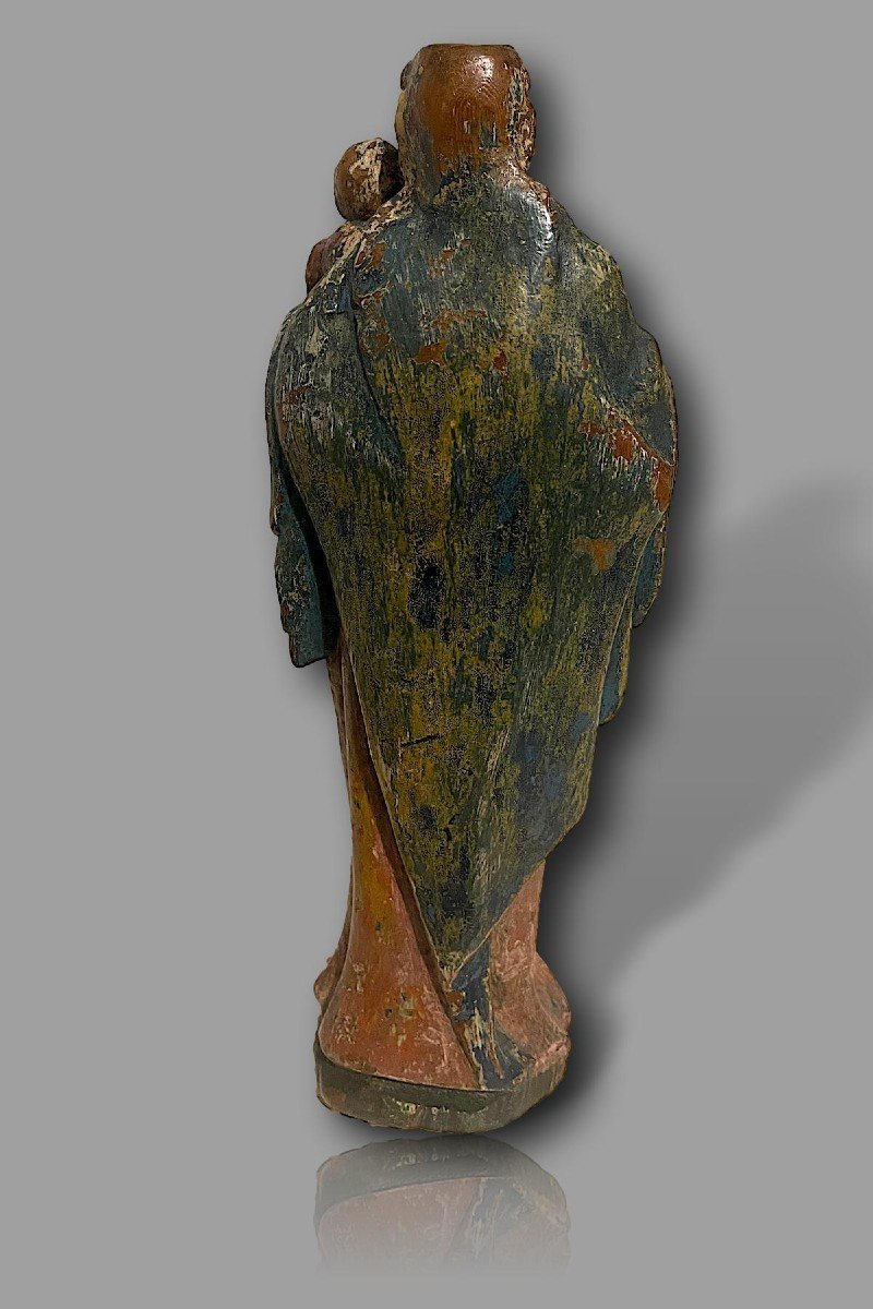 Virgin And Child - Polychrome Wood Sculpture - Touraine (france) - 17th Century-photo-4