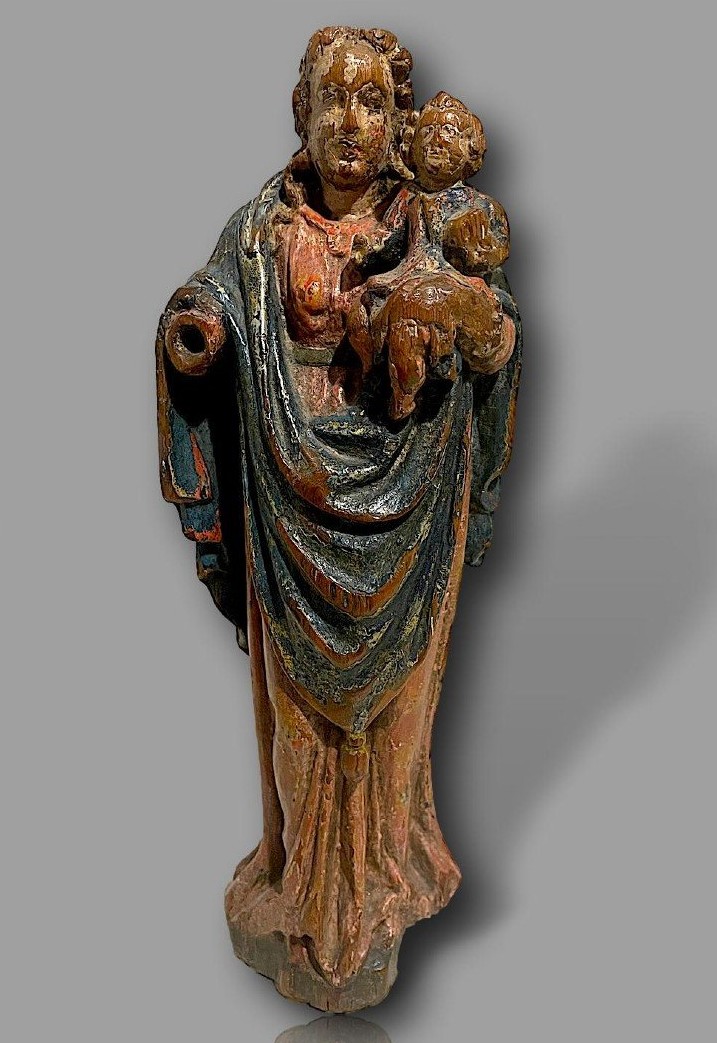 Virgin And Child - Polychrome Wood Sculpture - Touraine (france) - 17th Century