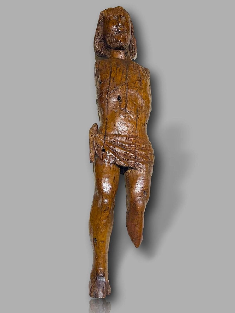 Exceptionnelle Sculpture Médiévale de Saint Sébastien en Chêne Monoxyle – Primitif XIIè siècle-photo-2