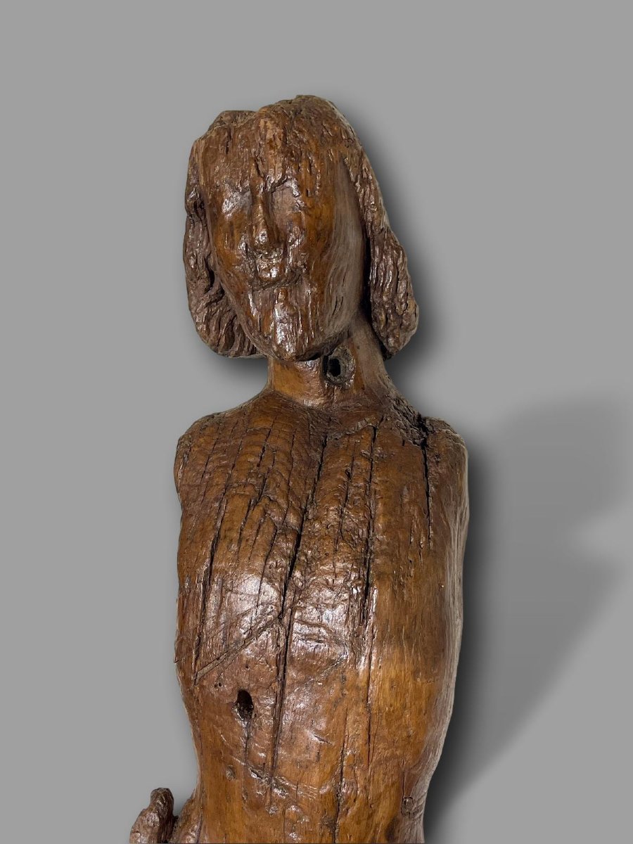 Exceptionnelle Sculpture Médiévale de Saint Sébastien en Chêne Monoxyle – Primitif XIIè siècle-photo-2