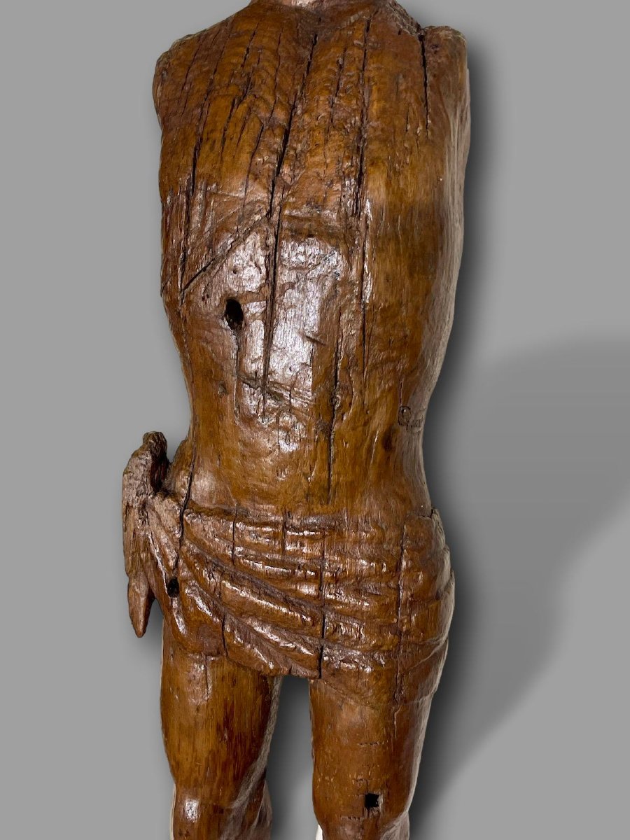 Exceptionnelle Sculpture Médiévale de Saint Sébastien en Chêne Monoxyle – Primitif XIIè siècle-photo-3
