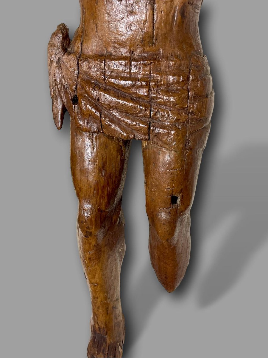 Exceptionnelle Sculpture Médiévale de Saint Sébastien en Chêne Monoxyle – Primitif XIIè siècle-photo-4