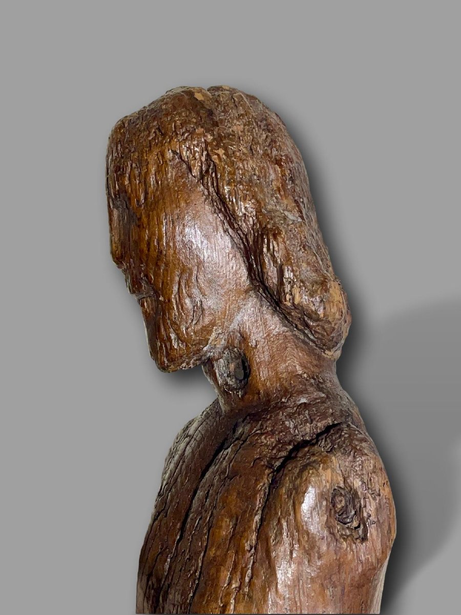 Exceptionnelle Sculpture Médiévale de Saint Sébastien en Chêne Monoxyle – Primitif XIIè siècle-photo-5