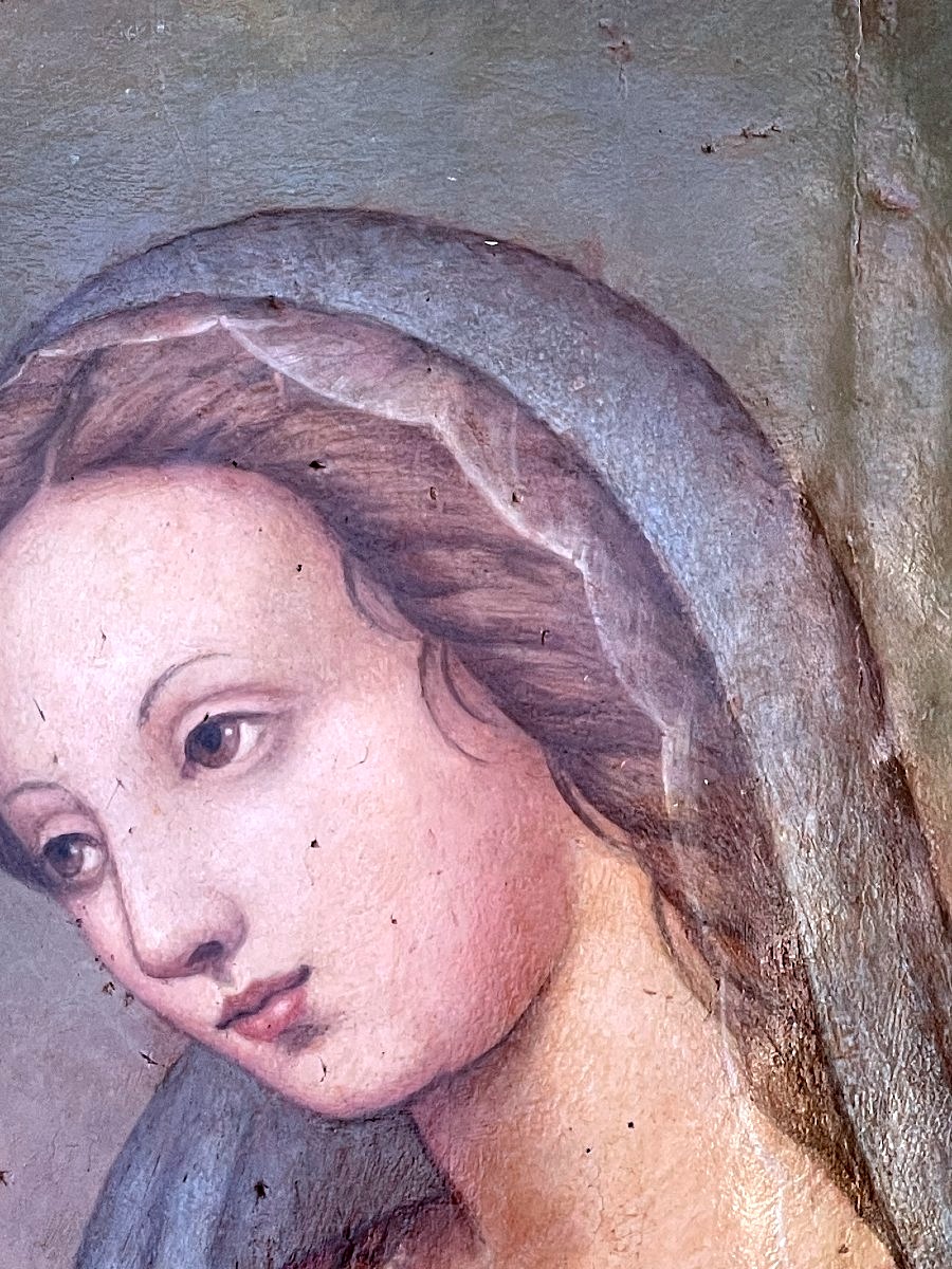 Vierge en Prière Tempera sur panneau de bois – École italienne, seconde moitié du XVIᵉ siècle-photo-3
