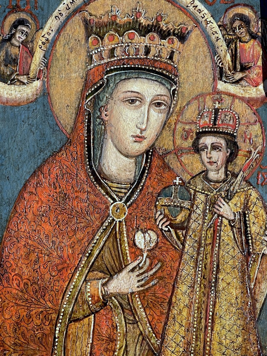 Orthodox Triptych Depicting The Crowned Virgin And Child – Balkan School, 18th Century-photo-1