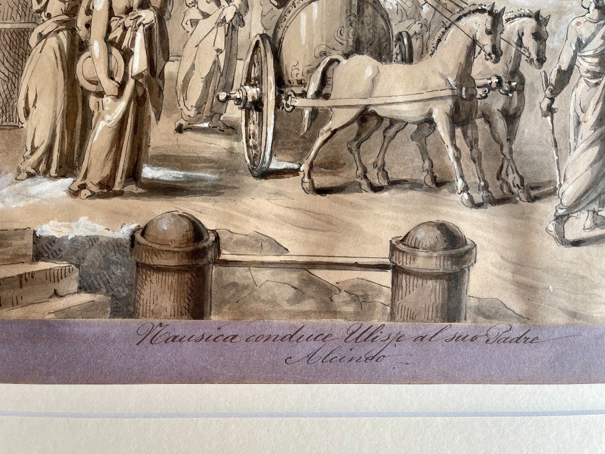 18th-century Roman School – Nausicaa Leads Odysseus To Alcinoos – Lavis & Plume-photo-3