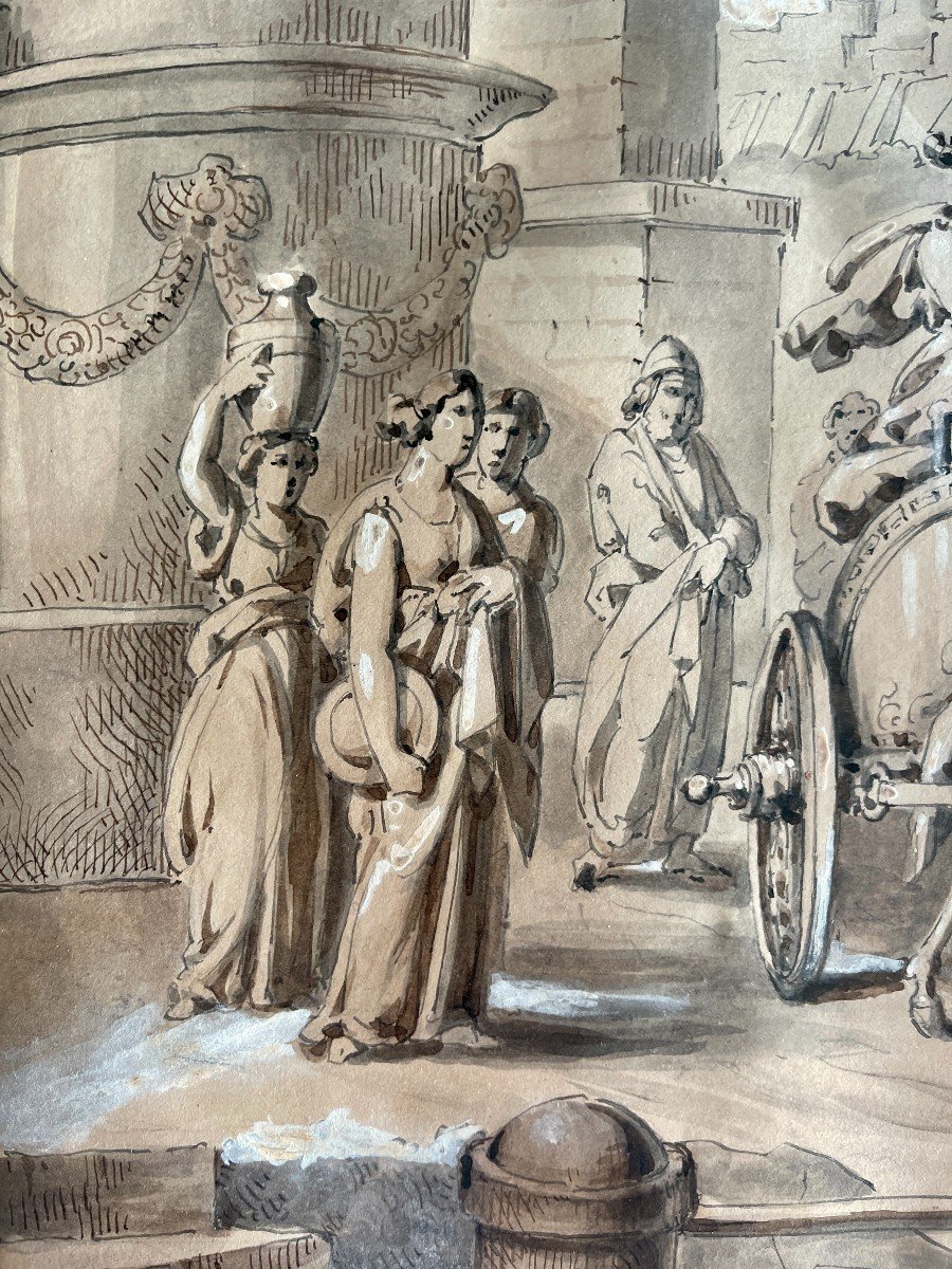 18th-century Roman School – Nausicaa Leads Odysseus To Alcinoos – Lavis & Plume-photo-2