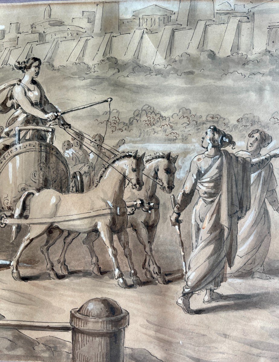 18th-century Roman School – Nausicaa Leads Odysseus To Alcinoos – Lavis & Plume-photo-4