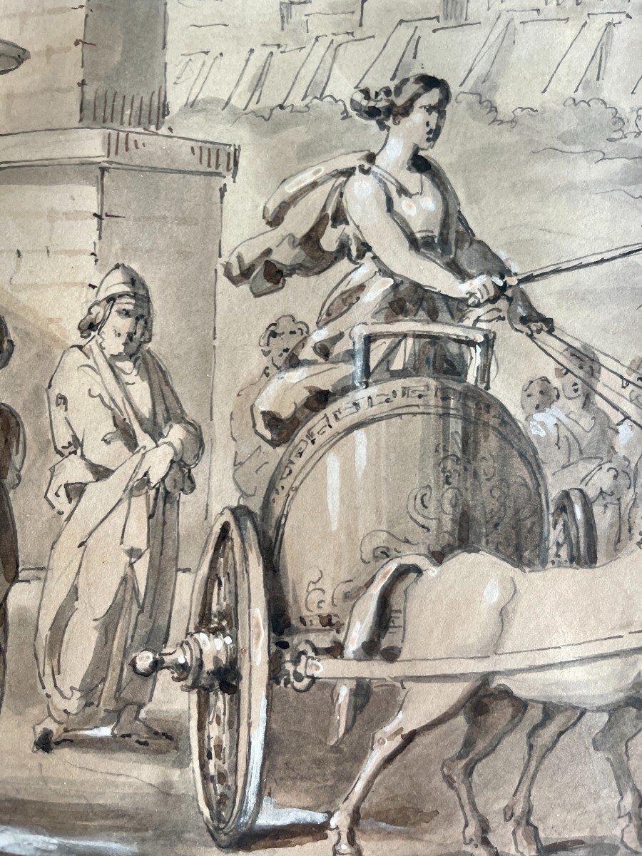 18th-century Roman School – Nausicaa Leads Odysseus To Alcinoos – Lavis & Plume-photo-5