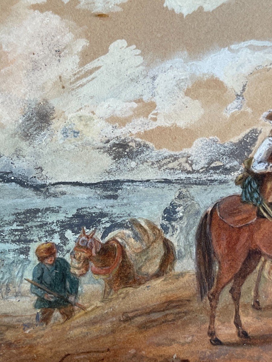 École Hollandaise du XVIIIᵉ siècle – Halte de Cavaliers, dans le goût de Philips Wouwerman-photo-2