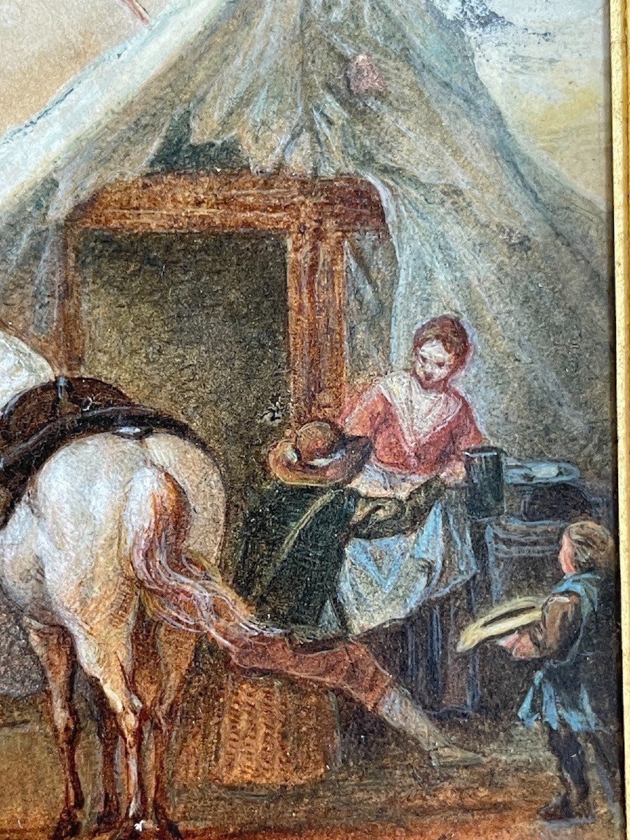 École Hollandaise du XVIIIᵉ siècle – Halte de Cavaliers, dans le goût de Philips Wouwerman-photo-4
