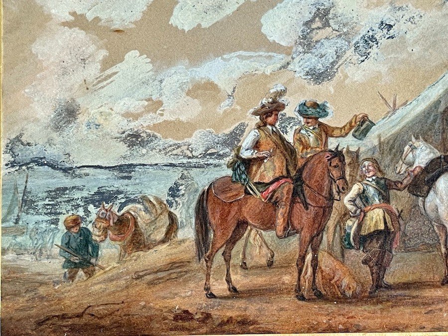 École Hollandaise du XVIIIᵉ siècle – Halte de Cavaliers, dans le goût de Philips Wouwerman