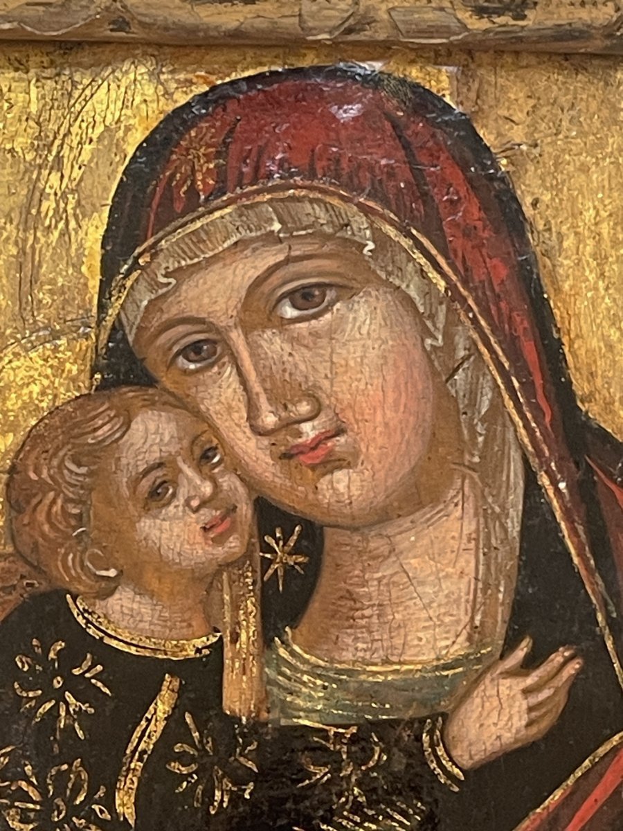Icon Of The Virgin And Child, Italo-cretan School, Tempera On Gold Ground, 15th Century-photo-1