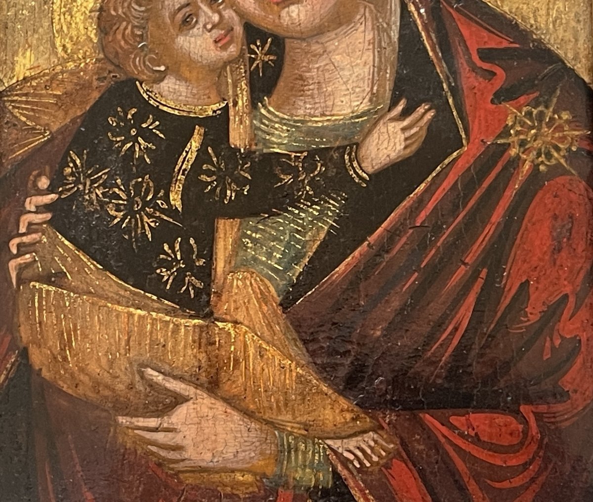 Icon Of The Virgin And Child, Italo-cretan School, Tempera On Gold Ground, 15th Century-photo-3