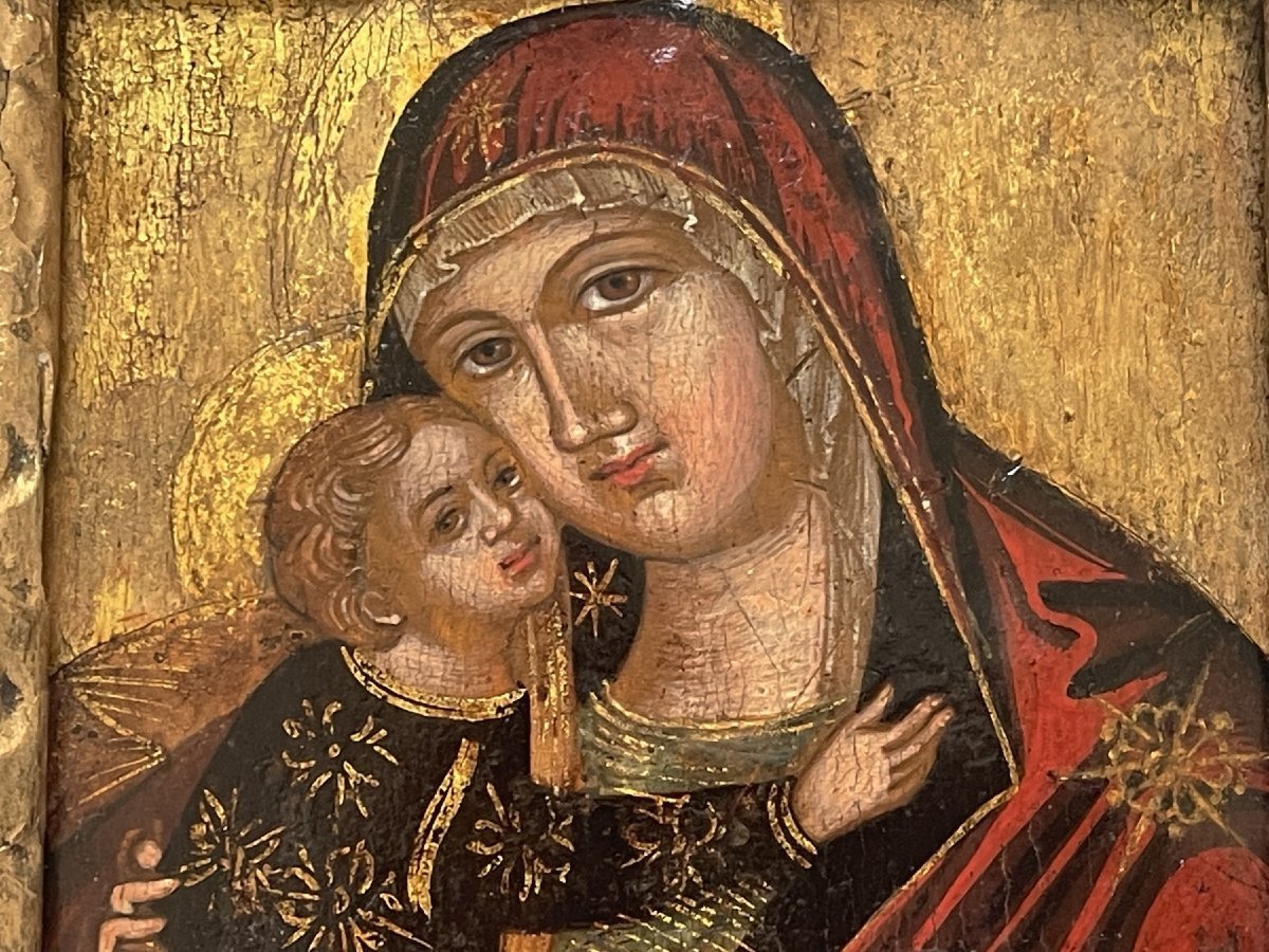 Icon Of The Virgin And Child, Italo-cretan School, Tempera On Gold Ground, 15th Century-photo-4