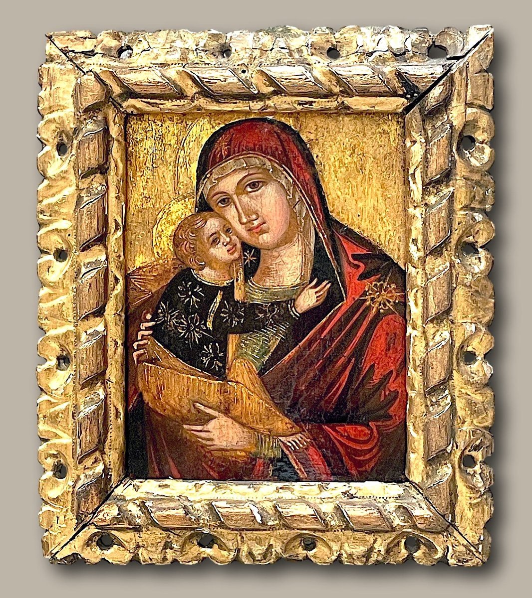Icon Of The Virgin And Child, Italo-cretan School, Tempera On Gold Ground, 15th Century-photo-6
