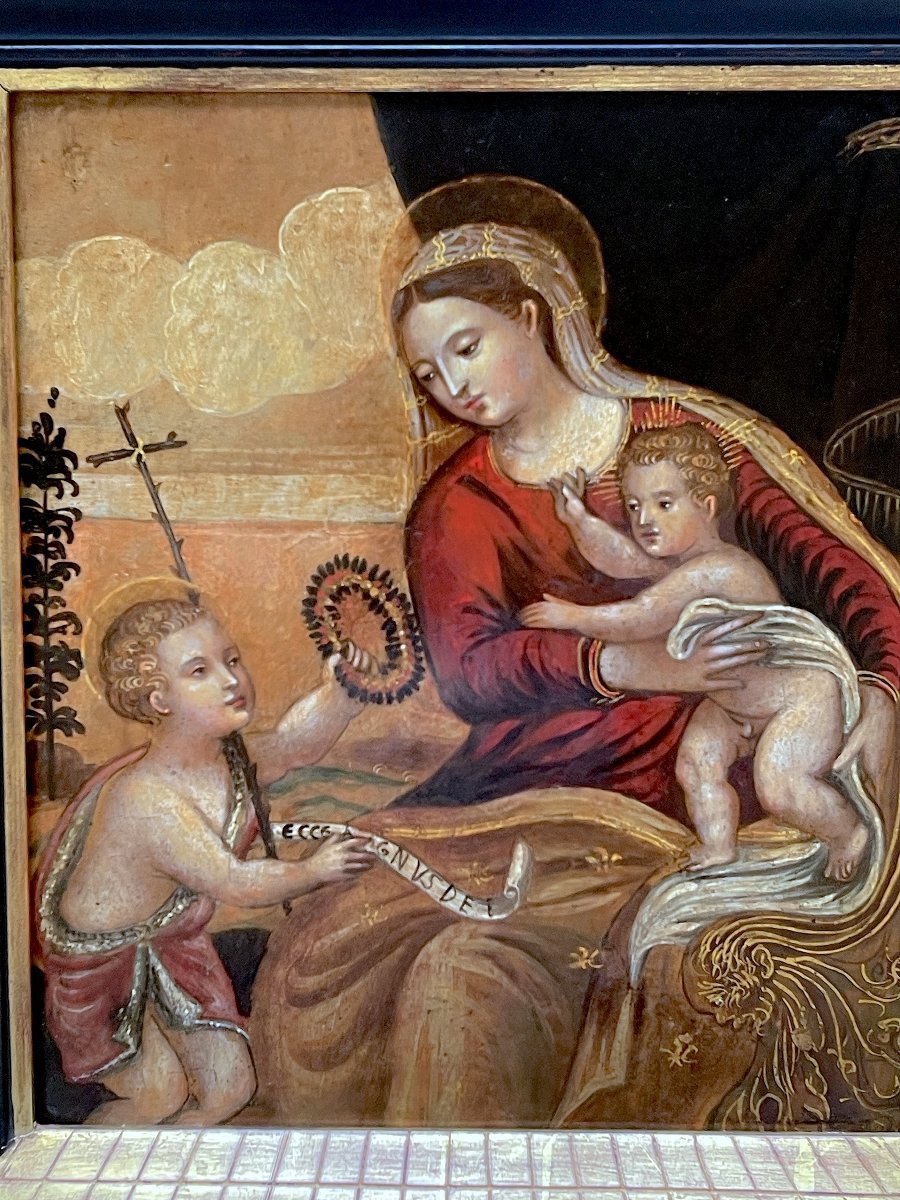 Vierge à l’Enfant et Saint Jean-Baptiste – École Toscane, Florence ou Sienne, XVIe Siècle-photo-3