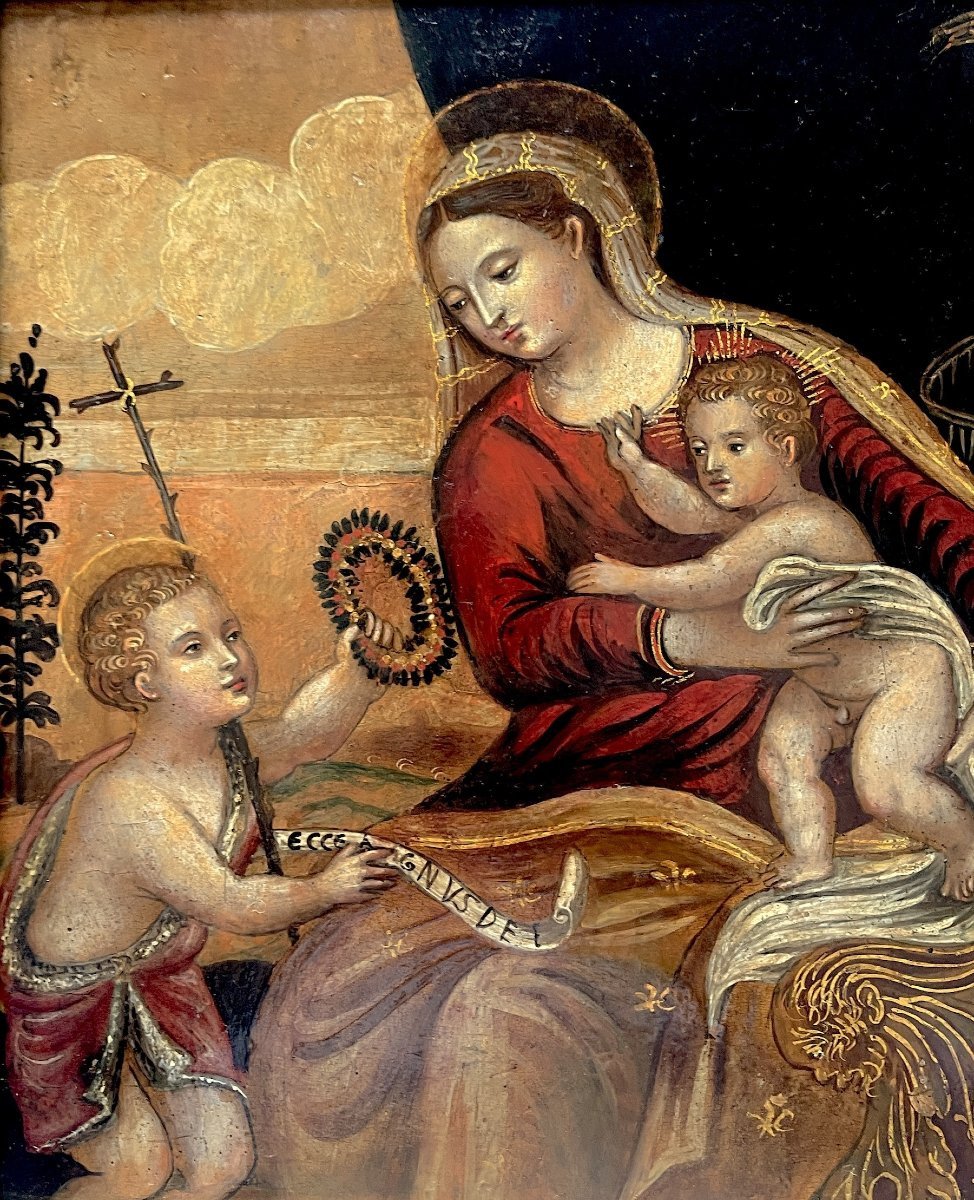Vierge à l’Enfant et Saint Jean-Baptiste – École Toscane, Florence ou Sienne, XVIe Siècle-photo-4