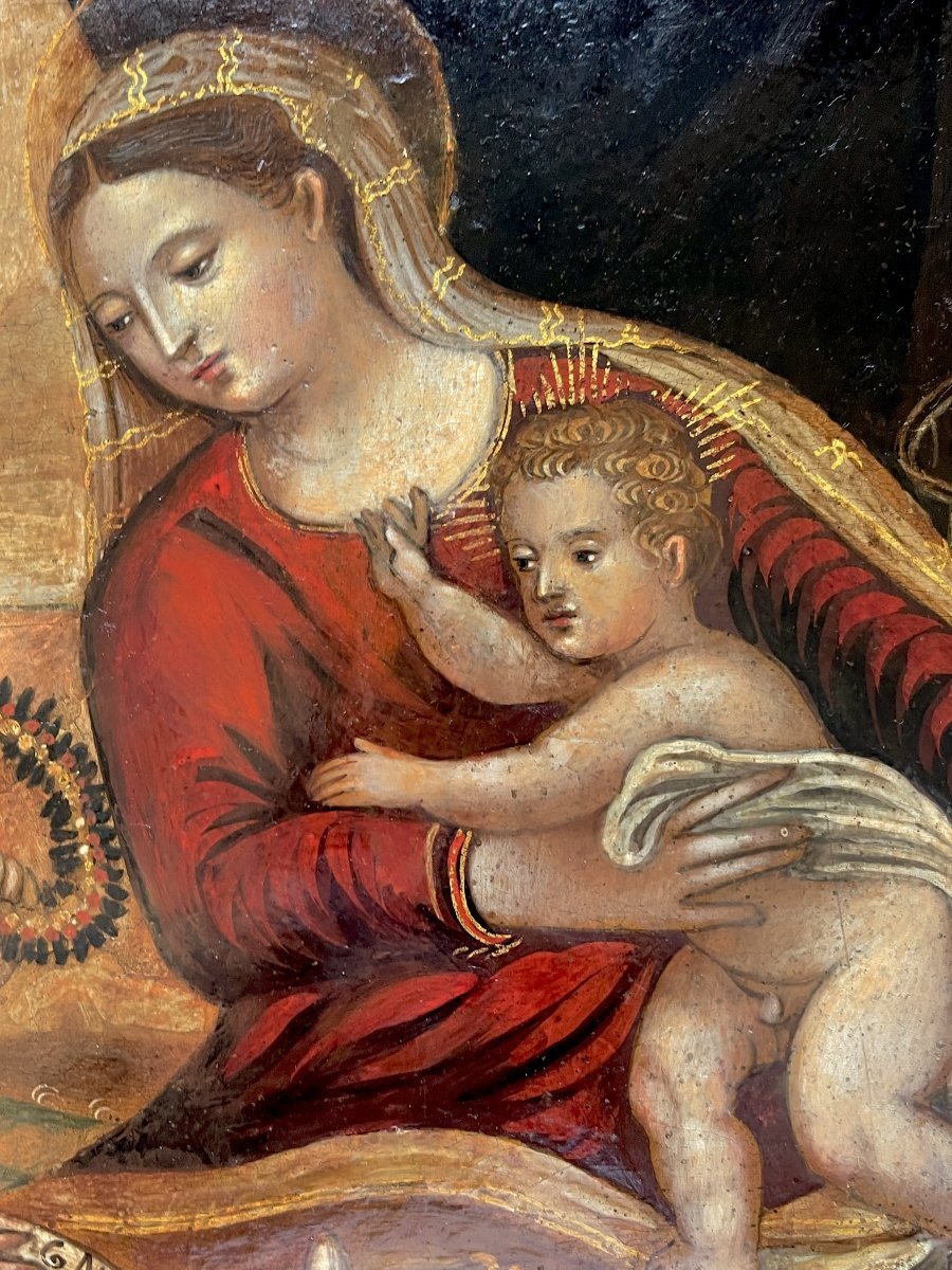 Vierge à l’Enfant et Saint Jean-Baptiste – École Toscane, Florence ou Sienne, XVIe Siècle-photo-2