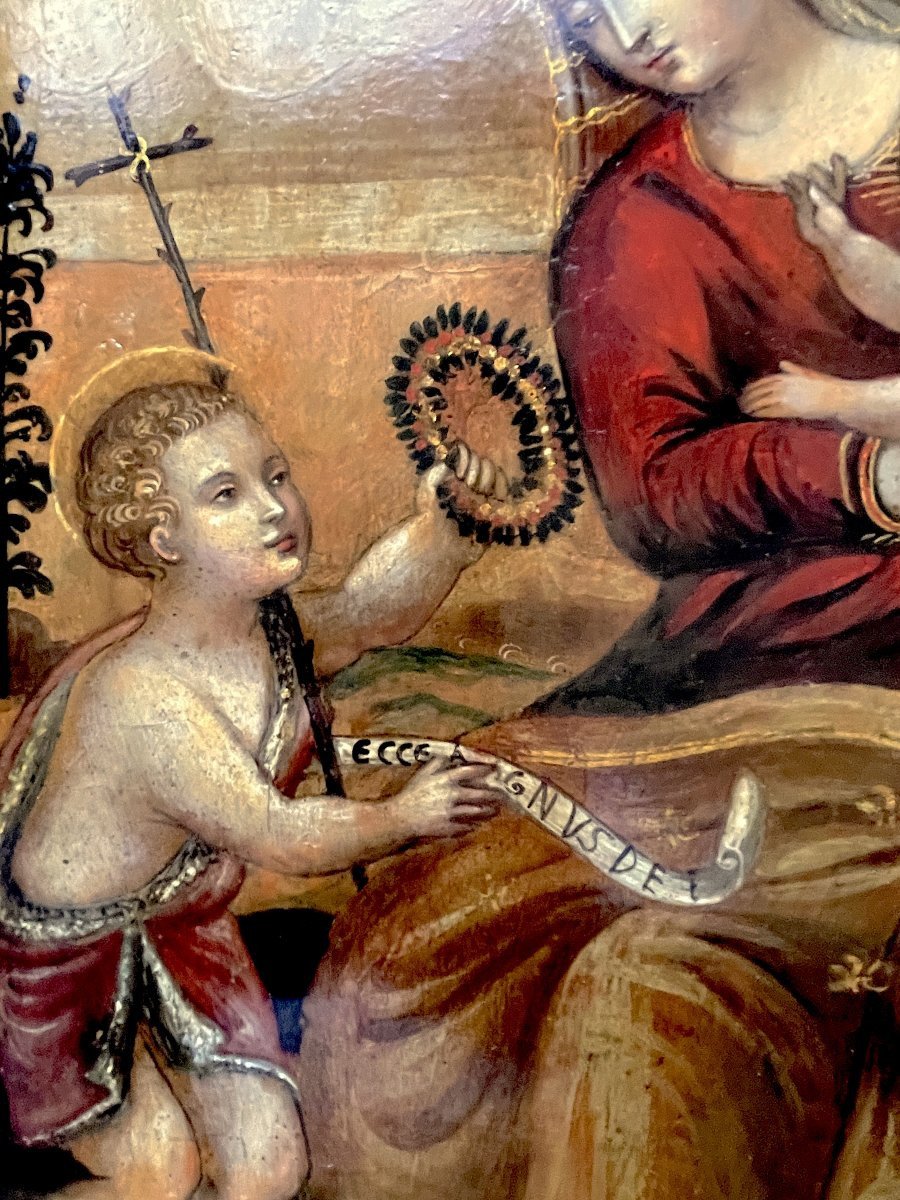 Vierge à l’Enfant et Saint Jean-Baptiste – École Toscane, Florence ou Sienne, XVIe Siècle-photo-4
