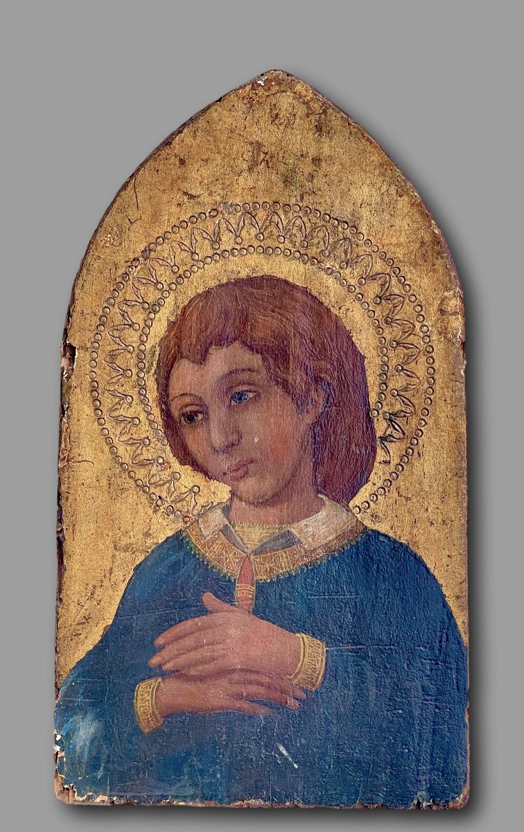 Jeune Saint en Prière sur Fond d'Or, École Toscane du Quattrocento, Italie XVe Siècle-photo-2