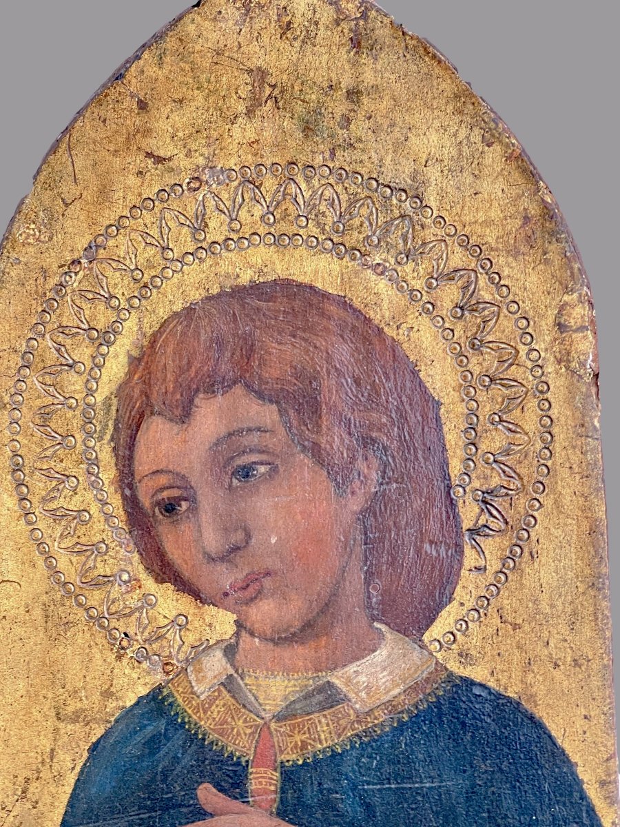 Jeune Saint en Prière sur Fond d'Or, École Toscane du Quattrocento, Italie XVe Siècle-photo-4