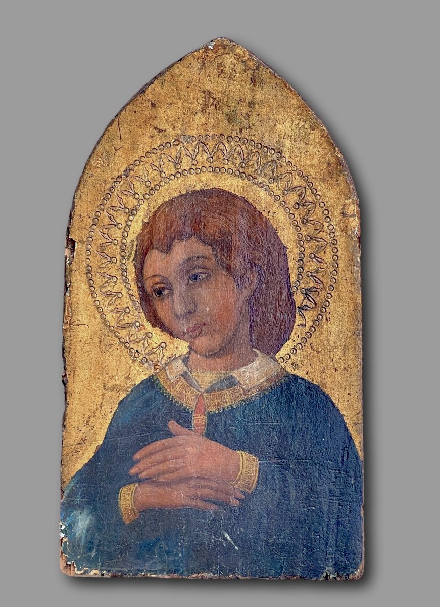 Jeune Saint en Prière sur Fond d'Or, École Toscane du Quattrocento, Italie XVe Siècle-photo-1